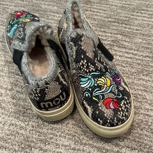 Mou Gray Snake Print Sneakers with Colorful Embroidery